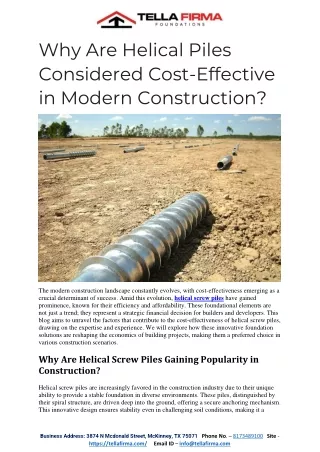 Why Are Helical Piles Considered Cost-Effective in Modern Construction