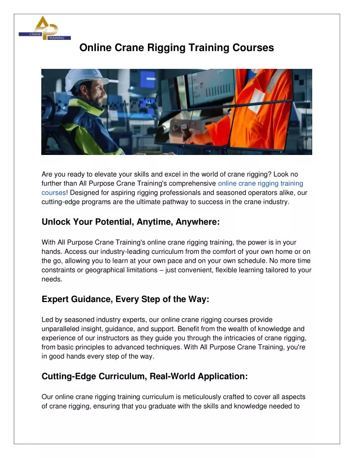 online crane rigging training courses