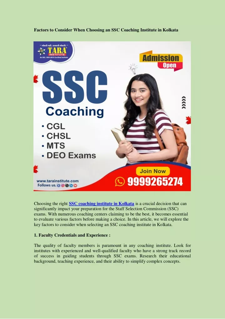 factors to consider when choosing an ssc coaching