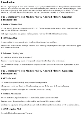 The Community's Top Mods for ETS2 Android Players