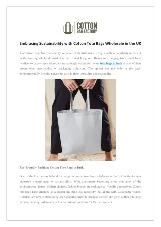 Embracing Sustainability with Cotton Tote Bags Wholesale in the UK