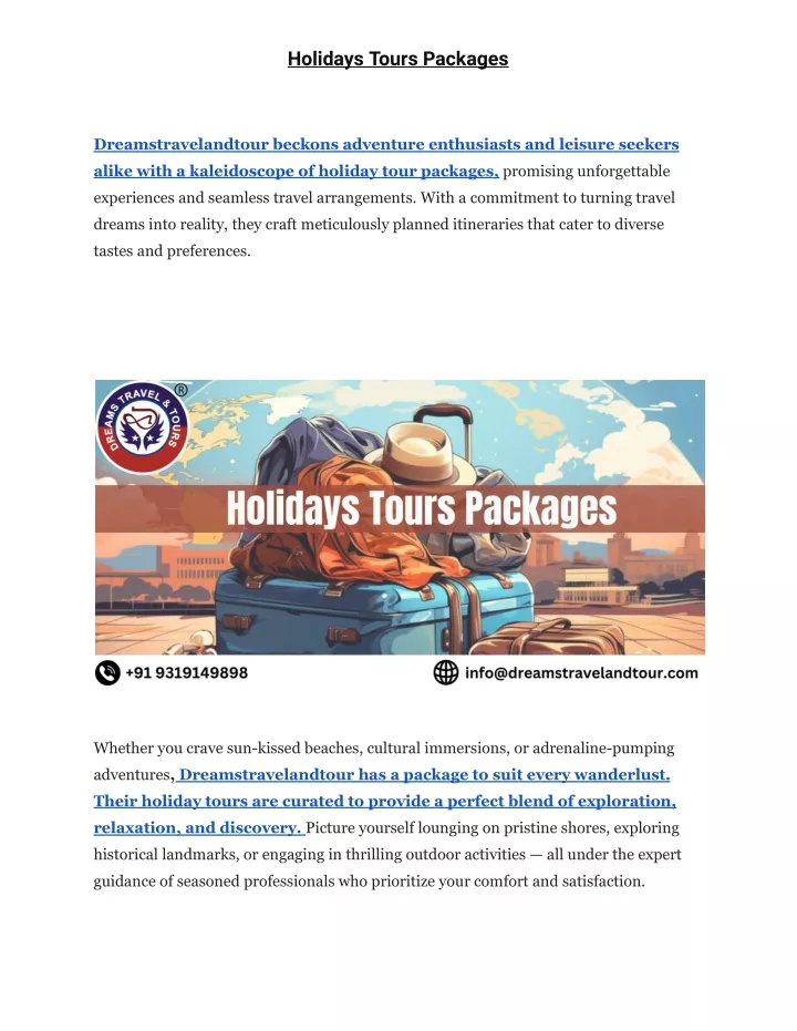 holidays tours packages