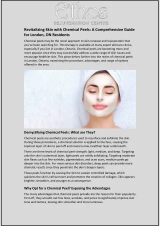 Revitalizing Skin with Chemical Peels: A Comprehensive Guide for London, ON