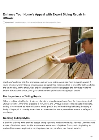 Revitalize Your Residence with Kaloozie Comfort's Siding Expertise in Ottawa