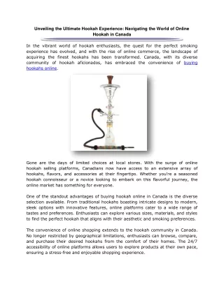 Unveiling the Ultimate Hookah Experience Navigating the World of Online Hookah in Canada