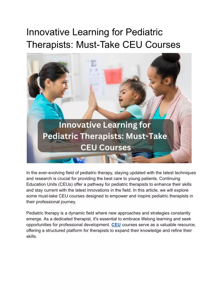 innovative learning for pediatric therapists must