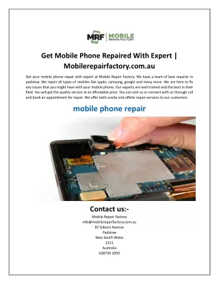 Get Mobile Phone Repaired With Expert Mobilerepairfactory.com