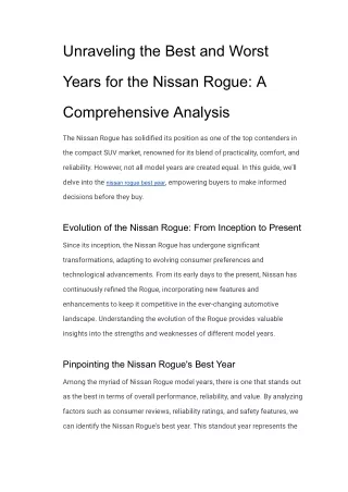 Unraveling the Best and Worst Years for the Nissan Rogue - A Comprehensive Analysis