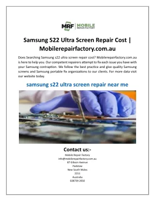 Samsung S22 Ultra Screen Repair Cost Mobilerepairfactory.com.au