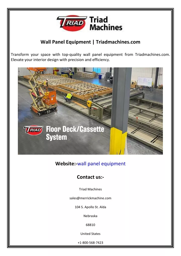 wall panel equipment triadmachines com