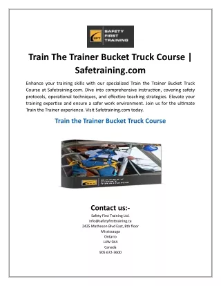 Train The Trainer Bucket Truck Course  Safetraining