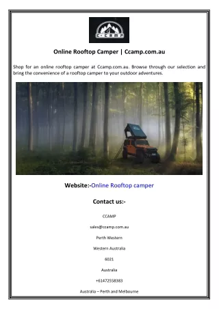 Online Rooftop Camper  Ccamp.com.au