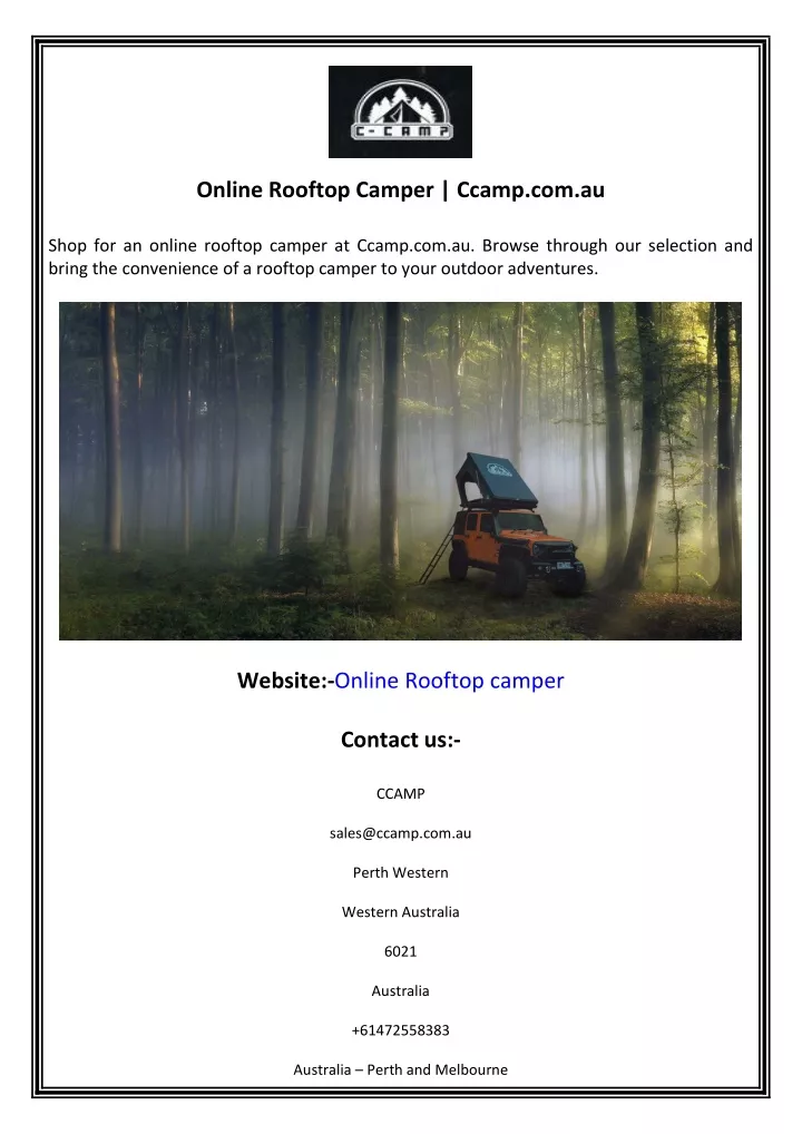 online rooftop camper ccamp com au