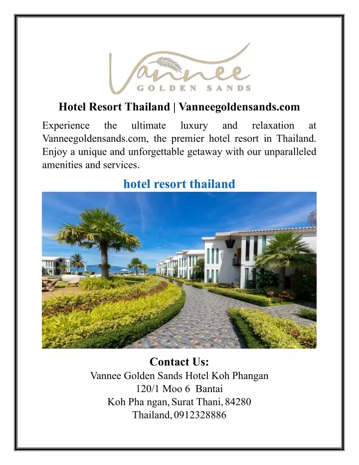 hotel resort thailand vanneegoldensands com