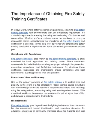 The Importance of Obtaining Fire Safety Training Certificates