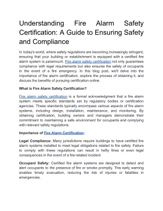 Understanding Fire Alarm Safety Certification: A Guide to Ensuring Safety and Co