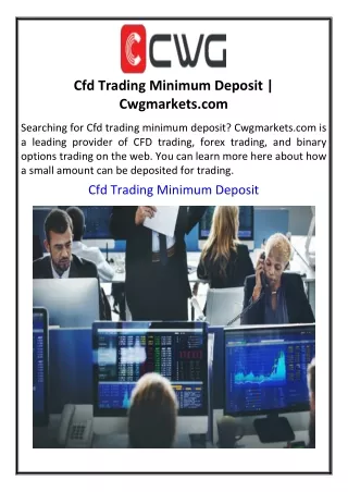Cfd Trading Minimum Deposit  Cwgmarkets.com