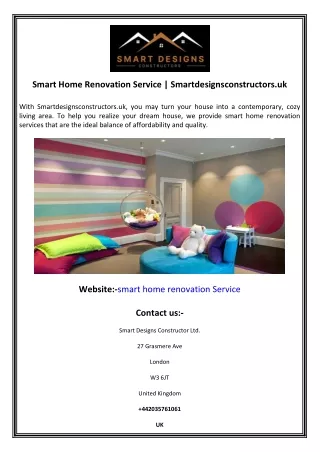 Smart Home Renovation Service  Smartdesignsconstructors.uk