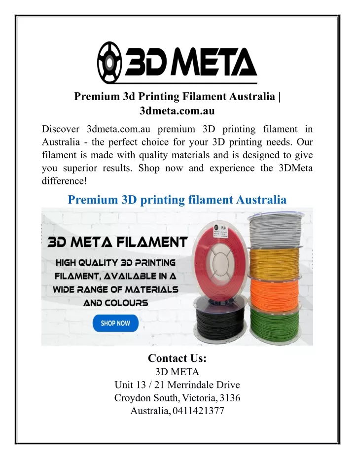 premium 3d printing filament australia 3dmeta