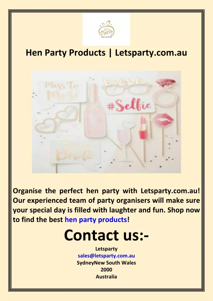 hen party products letsparty com au