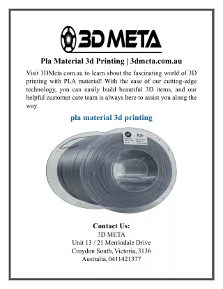 Pla Material 3d Printing | 3dmeta.com.au