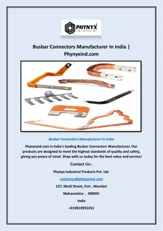 Busbar Connectors Manufacturer In India | Phynyxind.com