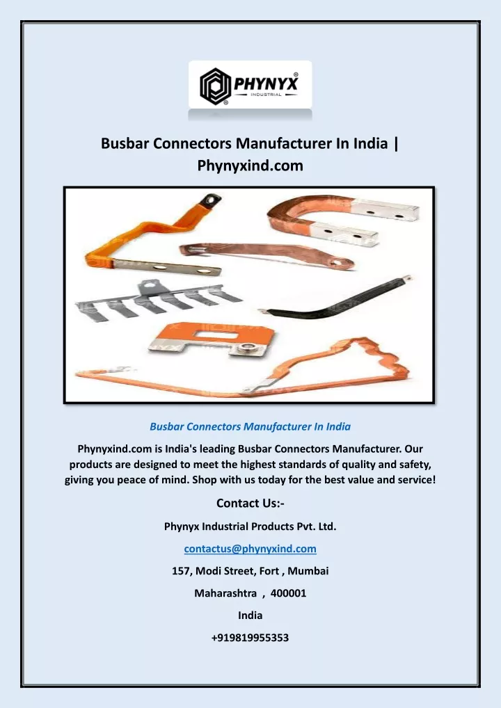 busbar connectors manufacturer in india phynyxind