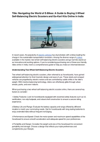 Navigating the World of E-Bikes_ A Guide to Buying 2-Wheel Self-Balancing Electric Scooters and Go-Kart Kits Online in I