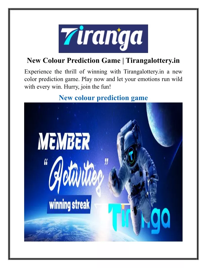 new colour prediction game tirangalottery in