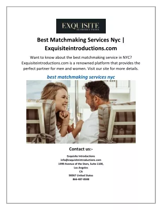 Best Matchmaking Services Nyc | Exquisiteintroductions.com