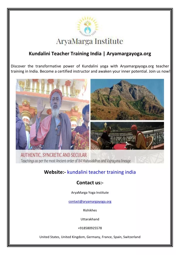 kundalini teacher training india aryamargayoga org