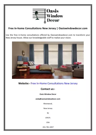 Free In-home Consultations New Jersey  Oasiswindowdecor.com