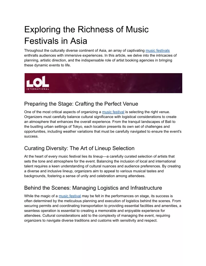 exploring the richness of music festivals in asia