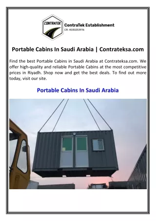 Portable Cabins In Saudi Arabia | Contrateksa.com