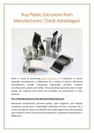 Buy Plastic Extrusions from Manufacturers: Check Advantages!