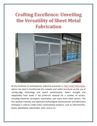 Crafting Excellence: Unveiling the Versatility of Sheet Metal Fabrication