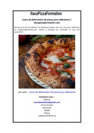 Cours de fabrication de pizzas pour débutants  Itacapizzaformation.com