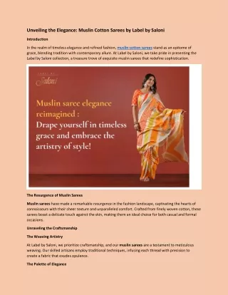 Unveiling the Elegance: Muslin Cotton Sarees by Label by Saloni