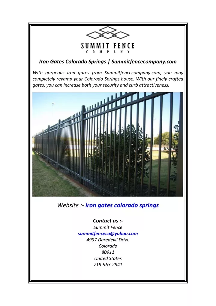 iron gates colorado springs summitfencecompany com