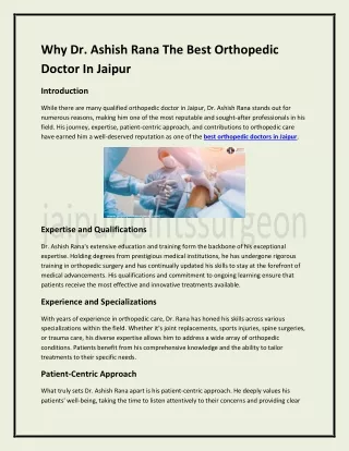 Why Dr. Ashish Rana The Best Orthopedic Doctor In Jaipur