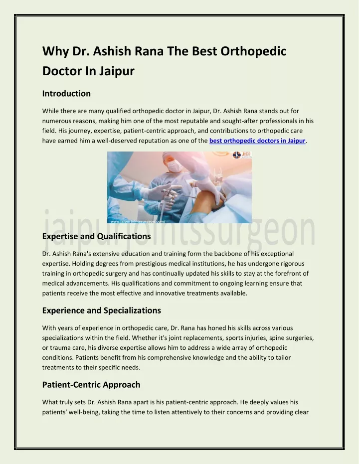 why dr ashish rana the best orthopedic doctor