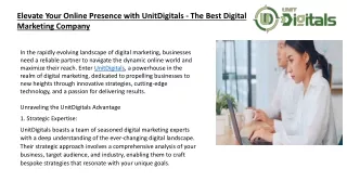 Elevate Your Online Presence with UnitDigitals - The Best Digital Marketing Company