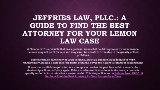 Jeffries Law, PLLC A Guide to Find the Best Attorney for Your Lemon Law Case