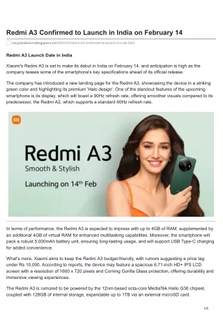 Redmi A3 Confirmed to Launch in India on February 14
