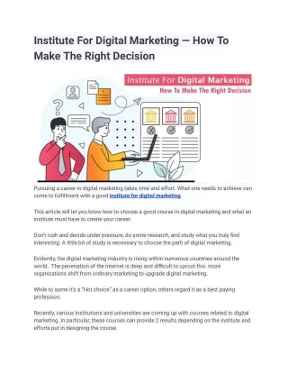 Institute For Digital Marketing — How To Make The Right Decision