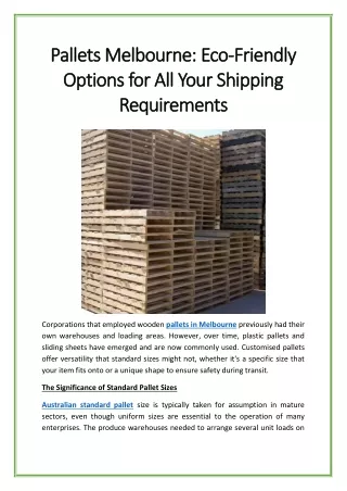Pallets Melbourne: Eco-Friendly Options for All Your Shipping Requirements