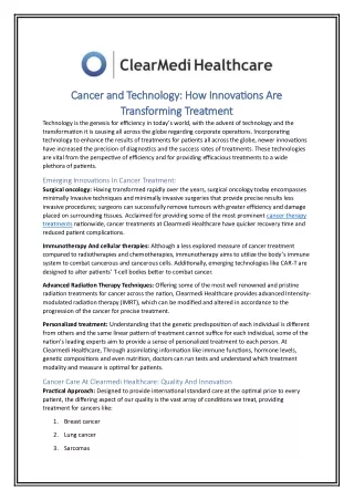 Cancer and Technology How Innovations Are Transforming Treatment