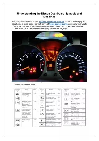 Understanding the Nissan Dashboard Symbols and Meanings