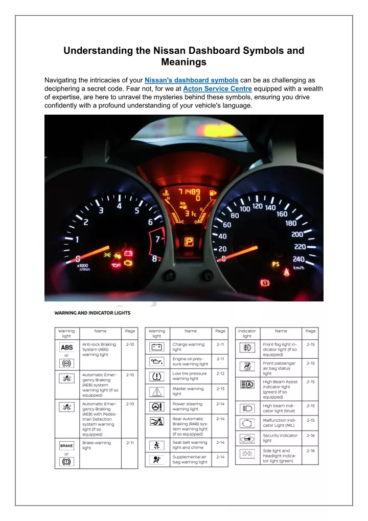 understanding the nissan dashboard symbols