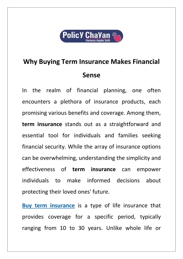 why buying term insurance makes financial